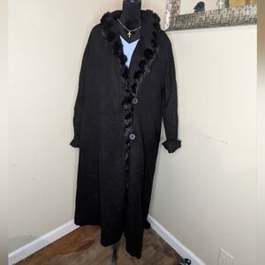 Donny Brook 100% Wool Black Coat With Fur Size 16
